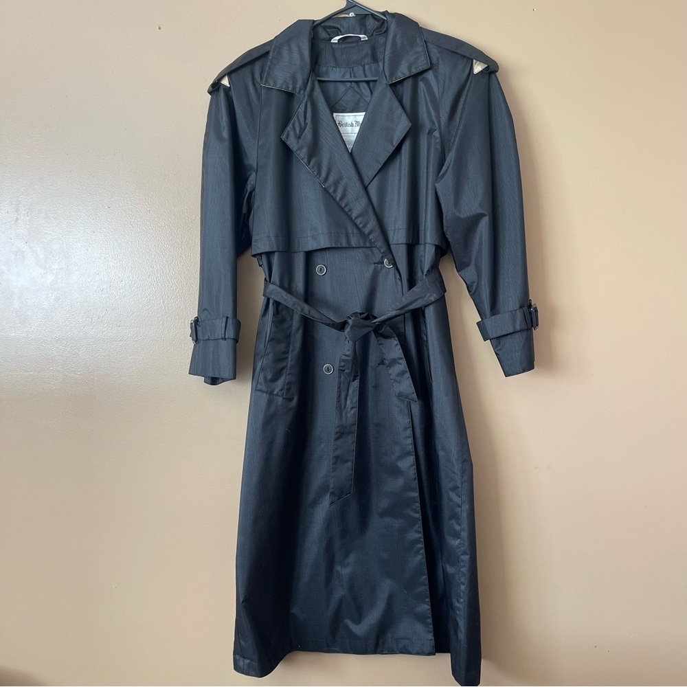 British Mist Vintage Black Rain Trench Coat Size 10